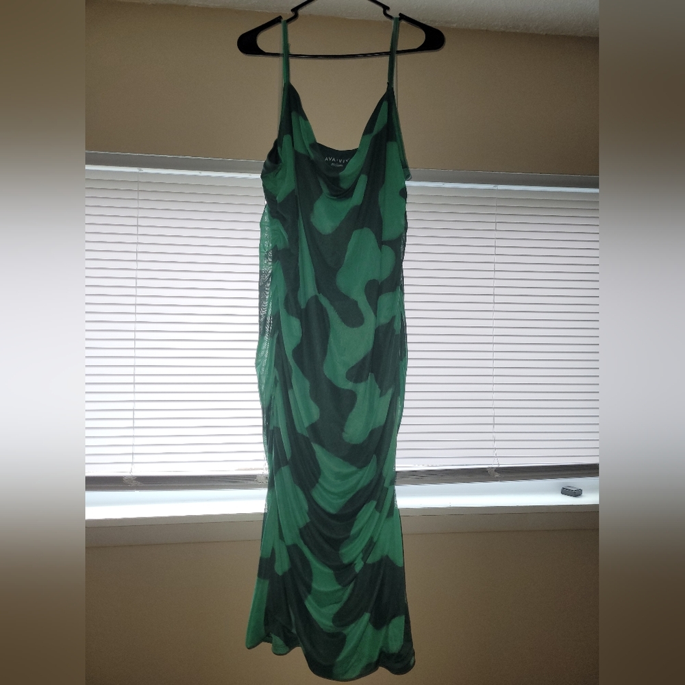 Ava & Viv Green mesh bodycon midi dress 1X